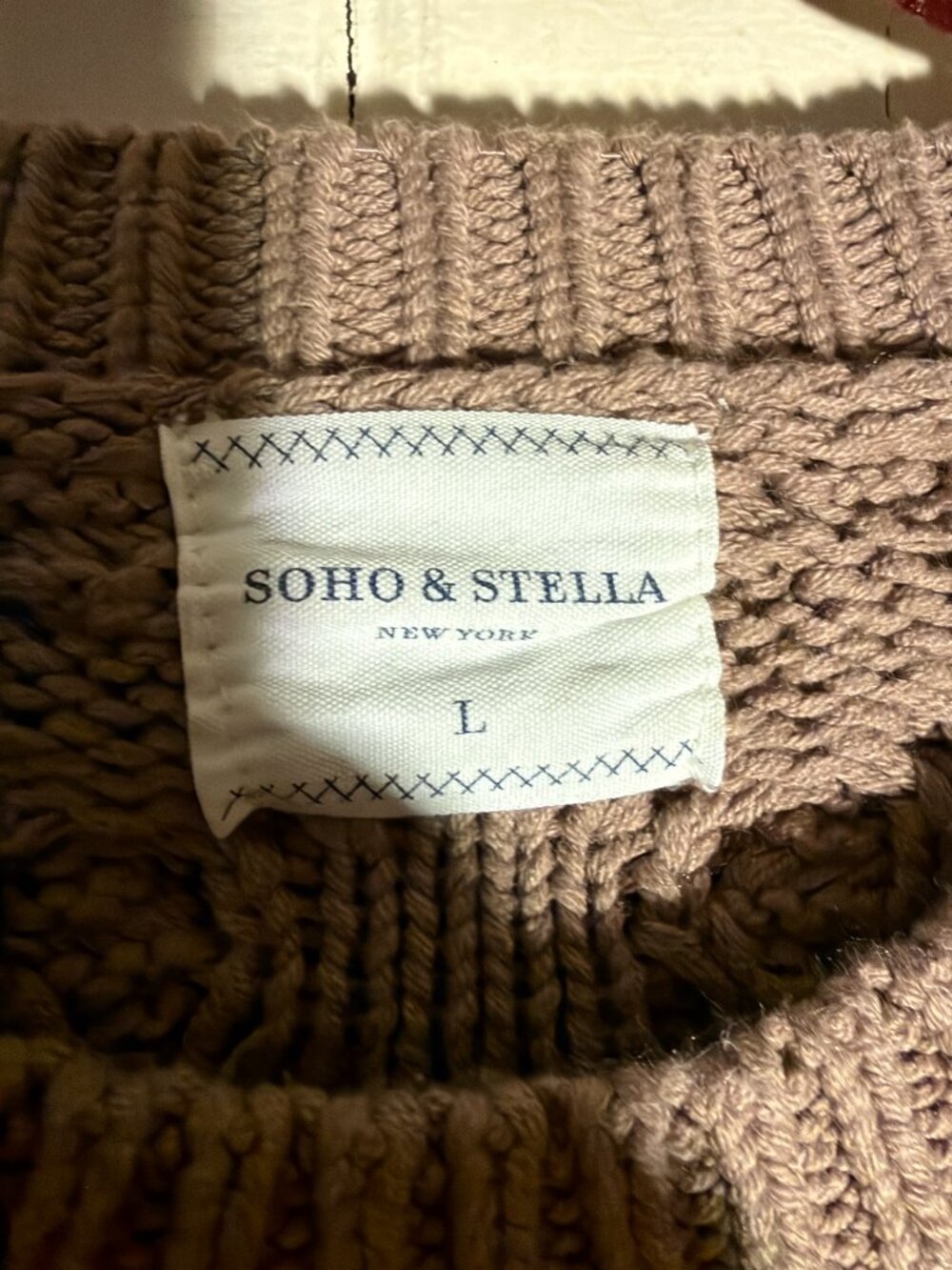 Soho and Stella Chocolate Brown Cropped Drop Shoulder Cable Knit Sweater L - Picture 5 of 7